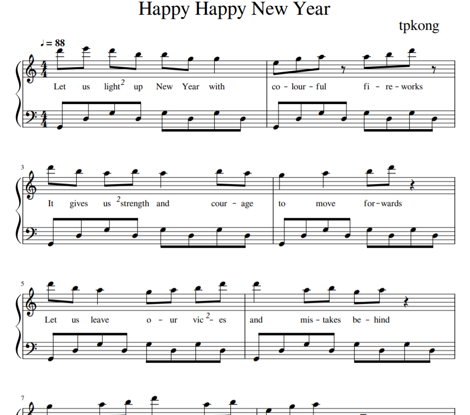 Happy Happy New Year sheet piano -Tpkong